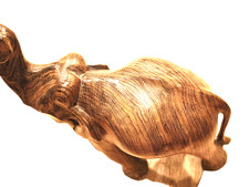 Vintage Wood Elephant Statue Trunk Up with Tusk Hand Carved Solid Dark Wood  picture