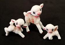 Vintage Ceramic Miniature Lambs Figures Japan Mama with 2 Babies Anthropomorphic picture
