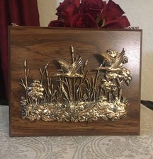 Vintage Antique 3-D Wooden & Metal Art Hand Ducks In Flight 10.5”L x 9”H picture