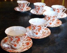 Vintage Set 6 ROYAL GRAFTON 'ASHLEY RED' Tea Cups & Saucers ENGLAND Bone China   picture