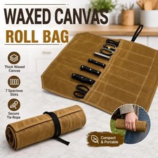 7 Slot Waxed Canvas Knife Roll Bag Chef Knife Storage Pouch Travel Carry Case picture