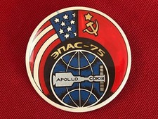 Vintage Soviet USSR EPAS-75 Apollo Soyuz Space Badge 1975 Plastic Pin picture