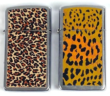 2 Zippo Slim Lighters Jaguar Fur 1665 Panther Fur 1663 Vintage picture