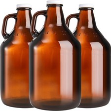 3 Pack Glass Growler Jug 64 oz Amber Half Gallon Jug Set with Lids and Handle... picture