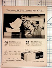 Vintage 1940s 50s Kleenex Tissues Magazine Ad Woman Piggy Bank Ephemera picture