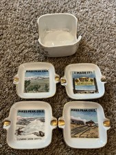 Vintage Colorado Souvenir Ashtrays Set Of 4 Pikes Peak With Holder picture