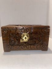 OLD CHINESE CANTONESE CARVED TIMBER JEWELLERY BOX , CIGAR BOX , TEA CHEST CASKET picture