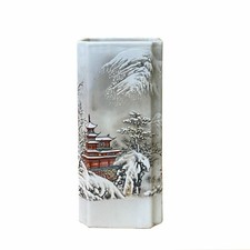 Chinese Off White Porcelain Snow Scenery Square Shape Vase ws2353 picture