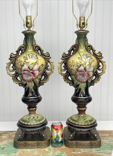 RESTORED LARGE Vtg Table Lamps Pair Capodimonte Style Art Deco 1920s 1930s 1940s picture