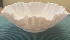 Vintage Imperial Milk Glass Crimped Bowl with Raised Roses & Leaves Design picture
