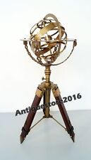 Vintage Armillary Large Engraved World Nautical Sphere Globes With Tripod Stand picture