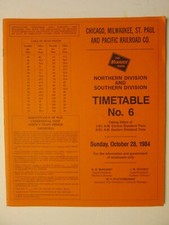 Milwaukee Road Time Table No. 6 Oct 28, 1984 Northern & Southern Division picture