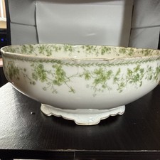 Vintage C.H. Field Haviland Limoges 9.5” Round Serving Bowl Footed Green Floral picture
