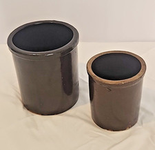 Pair Antique Late 1800s Early 1900s Salt Glazed Stoneware Crocks - Unmarked picture
