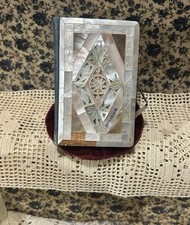 Rare 1940’s Holy Land Mother Of Pearl New Testament Set W/Original Glass Dome Cl picture