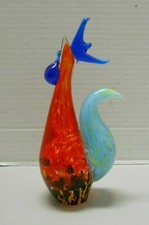 Fifth Avenue Crystal Red & Blue Glass Rooster Chicken Hen Country Farmhouse picture
