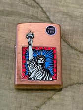 Vintage Burton Morris Statue of Liberty Zippo Lighter ~ 1999 ~ Brushed Brass picture
