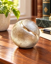 Rare Vintage Japan Silver Tone Metal Tennis Ball Paperweight Textured Desk Decor picture