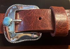 Southwestern White Brass and Turquoise buckle with Custom Genuine Leather Belt picture