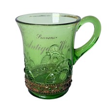 ANTIGO WI WISCONSIN  Souvenir ANTIQUE DEPRESSION GREEN Glass TRINKET CUP MUG picture