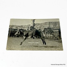 Vintage Real Photo Postcard RPPC Boy Riding Calf Rodeo Hook 'Em Cow Unposted picture