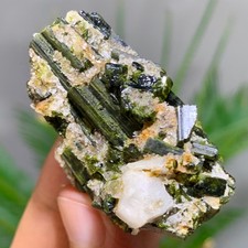 41G Natural green tourmaline quartz crystal cluster mineral specimen picture