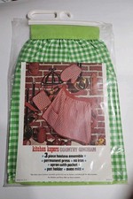 Vtg Kitchen Kapers Hostess Set Gingham Green & White Apron & Potholder Set New picture