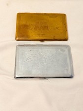 Old Vtg Cigarette Tin Metal Holder LOT Of 2 Gibraltar Montis Insignia World Map picture