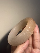 55.5mm /Natural Golden Silk Jade e Handcarved Dragon Bangle/Fine Hand Carving picture
