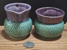 Scottish Highland Thistle Sugar Creamer Set Purple Green Pottery Govancroft Styl picture