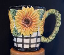 Fitz & Floyd Sunflower Basket weave Cup 1992 Yellow Green Floral Vintage RARE picture