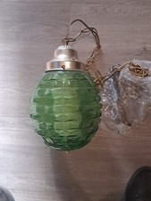 VTG Mid Century  Green Crackle Glass Hanging Swag pineapple Lamp Retro  New picture