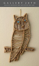 COZY VINTAGE BENTWOOD OWL WALL ART MID CENTURY 60'S 50'S  ATOMIC HANGING ORIG. picture