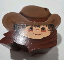 Vintage Handpainted Wood Trinket Box Child/cowboy picture