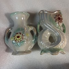 Vintage K's Collection Vases Lusterware Finish Floral w/Fish Mouth Design Brazil picture