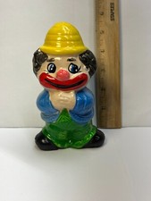 Vtg Hand Painted Art Pottery Clown Bank Children's Piggy Bank Circus Hobo 5