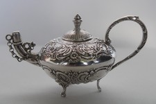 RARE Victorian 800 Silver Ornate Floral Genie Cigar Table Oil Lamp Lighter -113g picture
