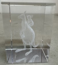 Kangaroo & Koala Bear Laser Etched 3D Image Crystal Glass Paperweight Small picture