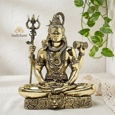 Brass Lord Shiva Statue: Meditating Mahadev Idol with Trishul picture