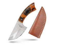 Old Ram Amber Swirl Resin Fixed Blade Skinner Knife Leather Sheath 7