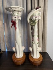 Pair of Handmade Catuette Ceramic Long-Neck Cat Figurines – 25–26” Tall picture