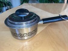Vintage Mid Century Ekco 3 Ply Stainless Steel 1 Qt Pot Black Wave Swirl 277 picture