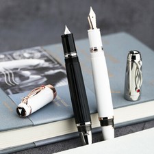MAJOHN X1 Retractable Fountain Pen Extra Fine Nib Short Black/ White Resin Pen picture
