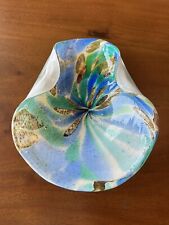 Murano Art Glass Tutti Frutti Bowl Ashtray Dish Green / Blue / Brown/ Silver 8