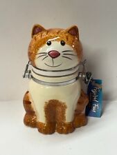 New Cat Kitten Ceramic Treat Jar Hinged Canister Boston Warehouse Cat Lovers picture