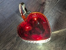Vintage Glass Ruby Red Relish Dish with Spoon Holder (no spoon) Orange UV Glow picture