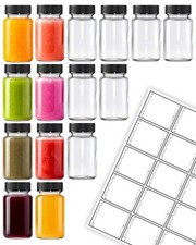 15 Pcs 2 Oz Glass Juice Shot Bottles With Black Caps & 15 Labels, Reusable Sm... picture