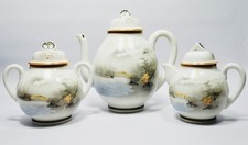VINTAGE Ultralight Fine Porcelain Japanese Kutani Eggshell Teapot, Cream & Sugar picture