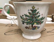 10 Nikko Japan Happy Holidays footed swirl Coffee / Tea Cups Christmas Tree picture