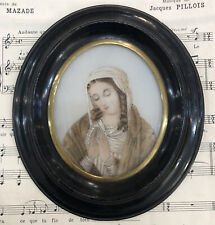RARE Antique French Mourning Hair Art Domed Glass Frame Woman Praying c1860 picture